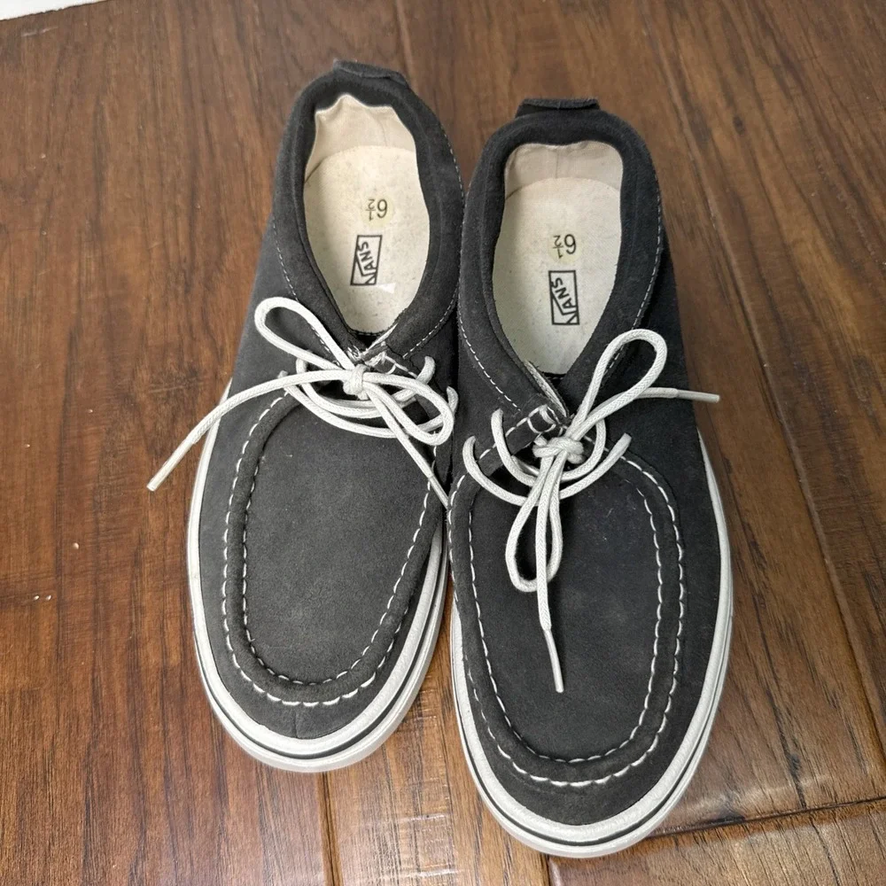 Vans Surf Siders Shoes Mens 6.5 Gray Sneakers Boat Lace Up Womens 8 Suede Casual